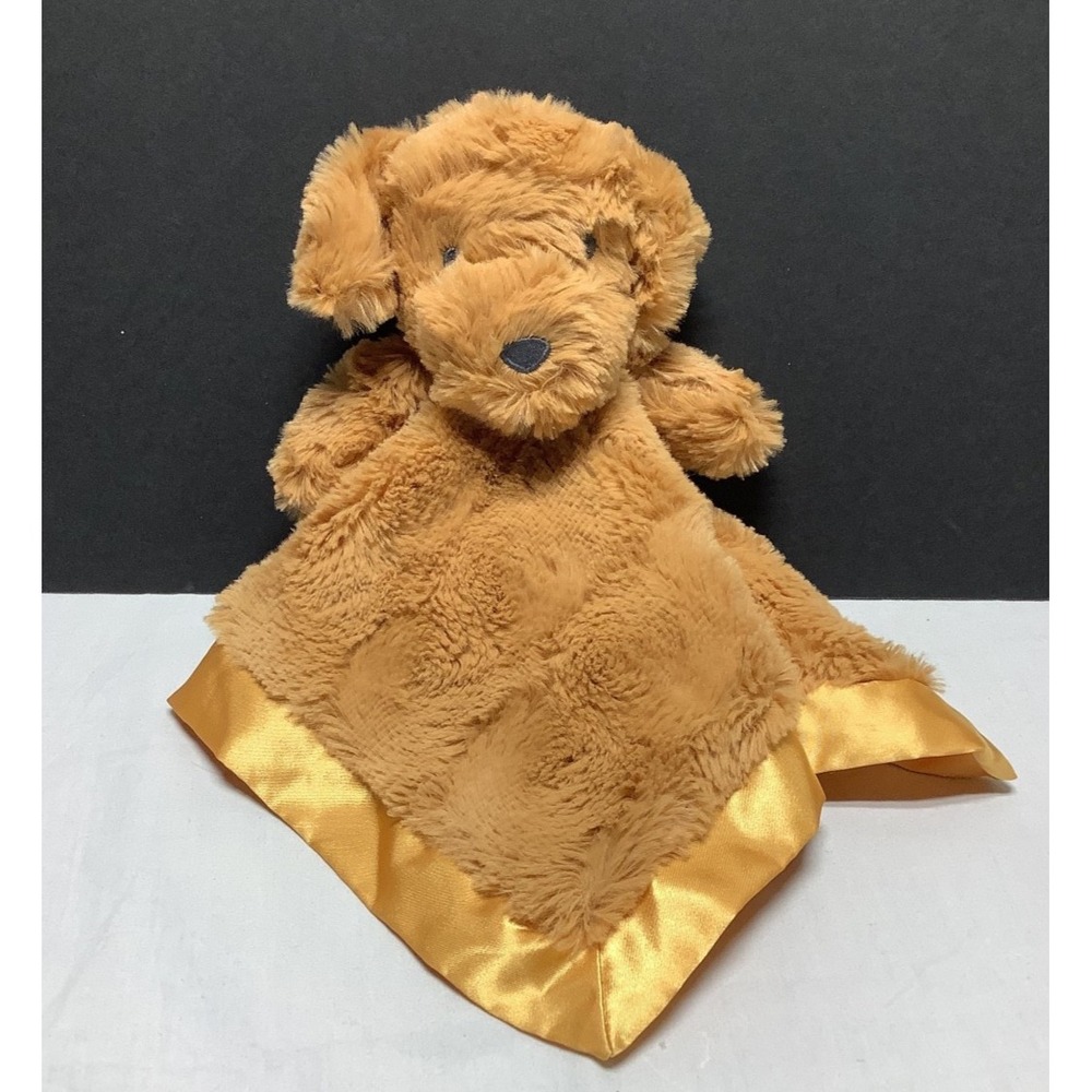 Cloud Island Soft Brown Puppy Dog Lovey Security Blanket Gold Satin Trim 14"